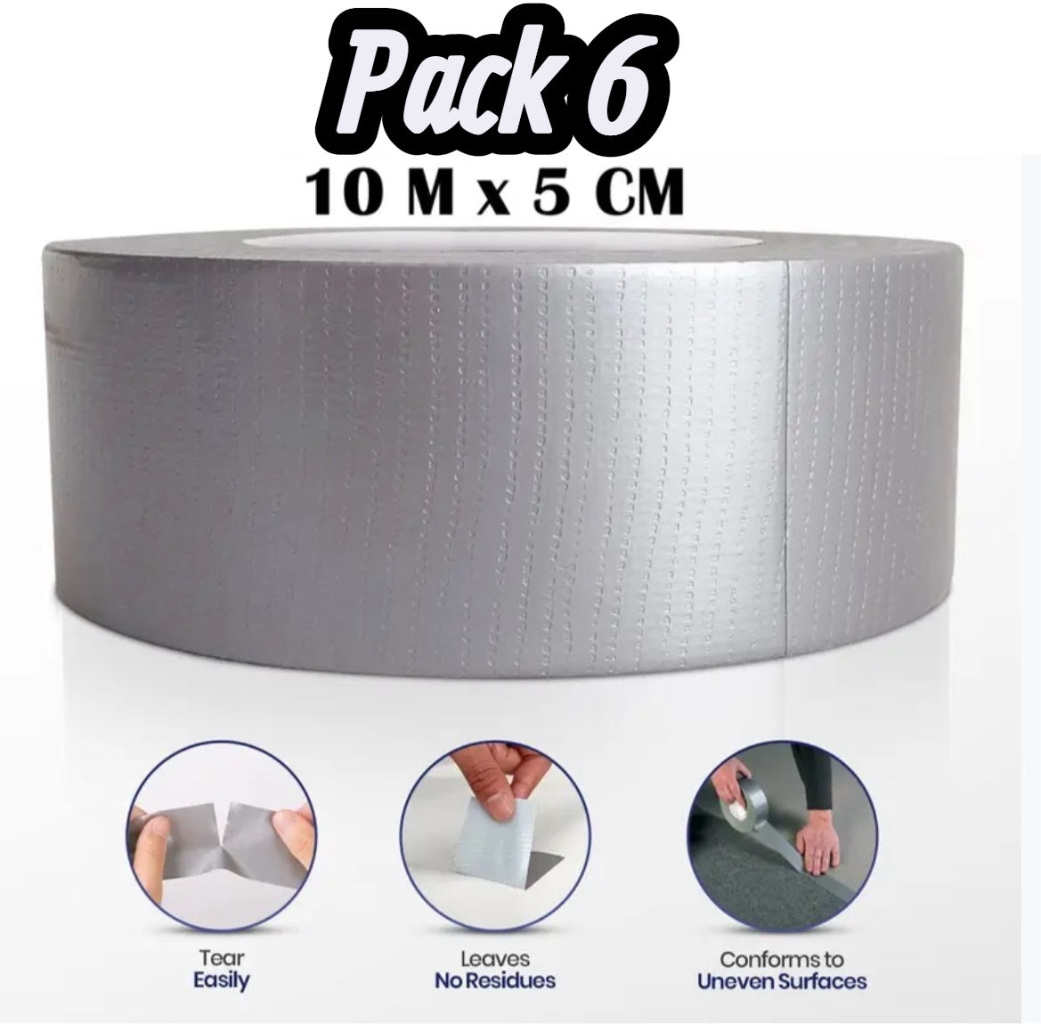Lot 6 Rouleaux Duct Tape Gris 10m 5cm - Réparation Bricolage - SQES Menzah 8