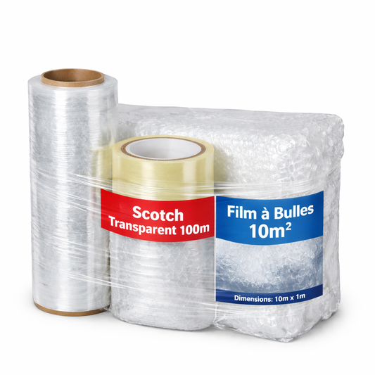 Pack Emballage Complet – Film Étirable + Scotch 100m + Film à Bulles 10m²