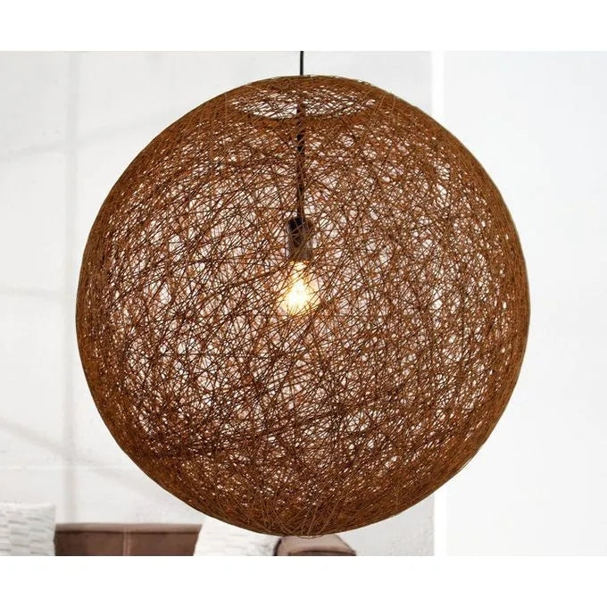 Plafonnier en Rotin Naturel MARRON - Lustre rond en Forme de globe Ø28 - SQES