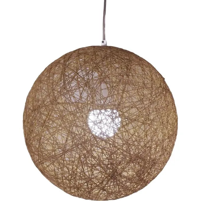 Plafonnier en Rotin Naturel MARRON - Lustre rond en forme de globe Ø40 - SQES