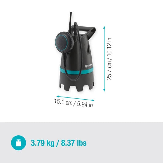 Pompe submersible GARDENA 10500 BASIC, 400W, 10500 l/h, profondeur 7m, câble 10m, IP X8. Drainage eaux chargées. Livraison Tunisie — SQES.