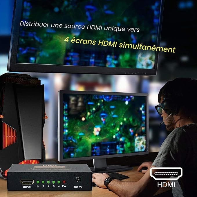 Répartiteur splitter HDMI 1 entrée 4 sorties 4K UHD 3D compatible TV moniteur vidéoprojecteur – SQES Ariana Menzah 8 Tunisie