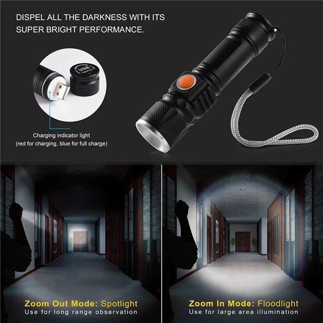 STEG TUNISIE lampe torche  Torche LED Compacte Rechargeable Zoom USB – SQES Tunisie