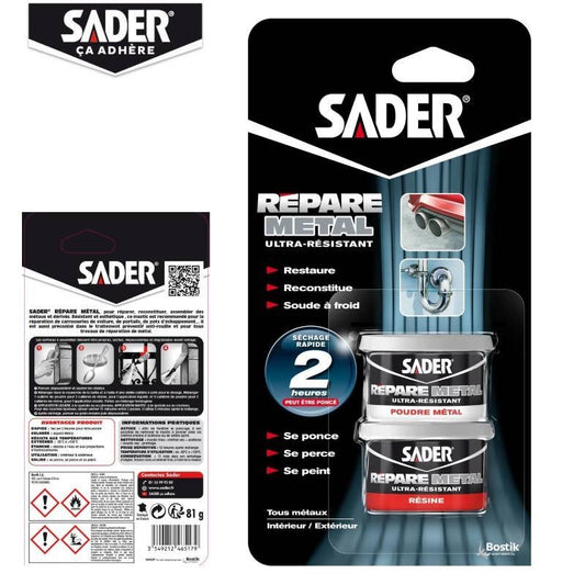 COLLE EPOXY REPARE METAL -  BI-COMPOSANT RAPIDE SECHAGE RAPIDE - SADER 47g