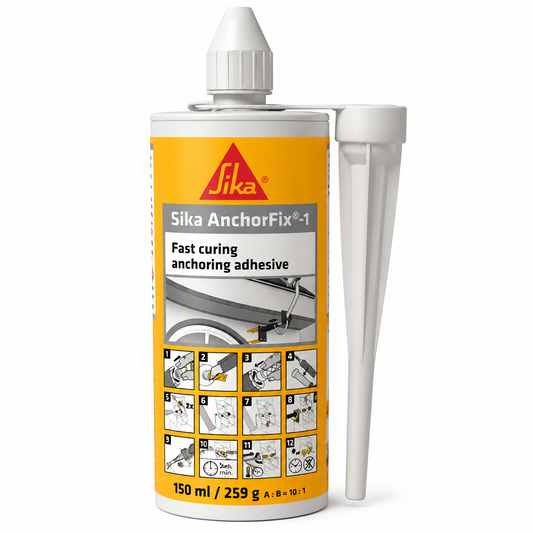 Sika AnchorFix®-1 Q 150ml, résine scellement chimique rapide polyester bicomposant. Tiges fileetées, maçonnerie, parpaing, brique. Sans styrène. SQES Tunisie.