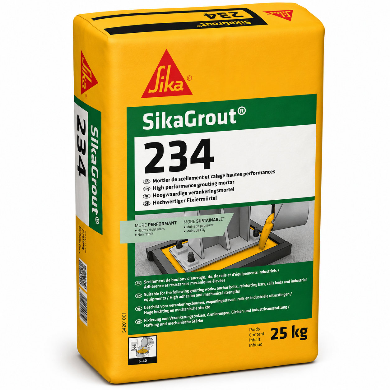 SikaGrout®-234 25kg, mortier scellement retrait compensé haute performance NF EN 1504-6. Ancrage, calage machines, rails, préfabriqués. SQES Tunisie.