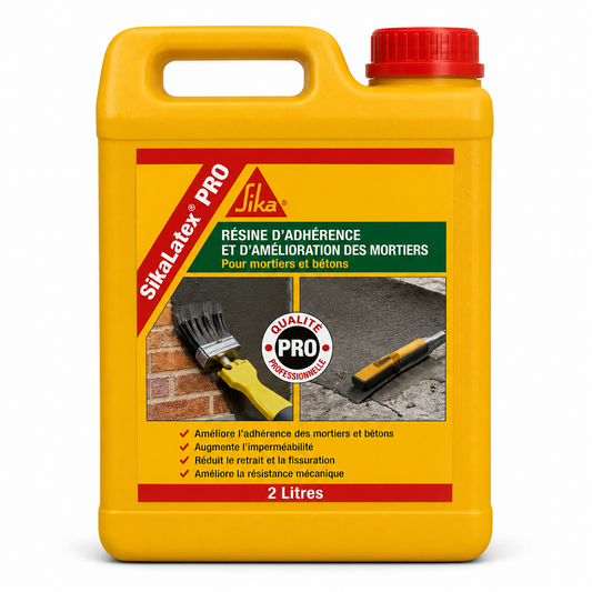 SikaLatex® 5L, résine accrochage haute performance pour mortiers et enduits. Adhérence, imperméabilisation, réparation béton, piscines. SQES Tunisie.