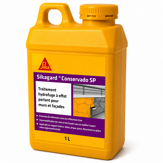 Sikagard® Conservado SP 1L, hydrofuge silane/siloxane incolore façades et toitures. Effet perlant, anti-mousse, perméable à l'air. SQES Tunisie.