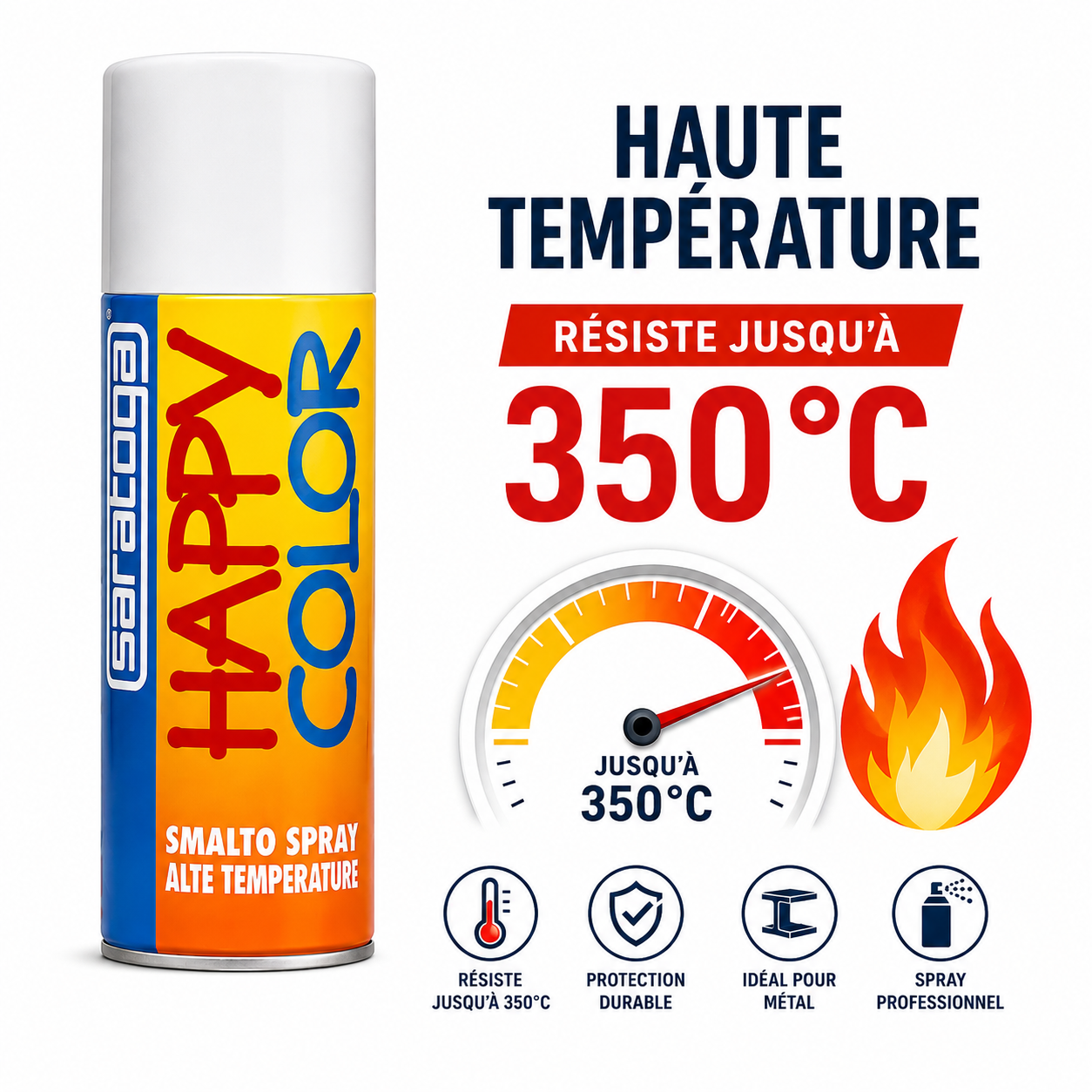 Bombe spray transparent haute température Saratoga Happy Color 400ml résistant 350°C – protection métal invisible – SQES Ariana Menzah 8 Tunisie