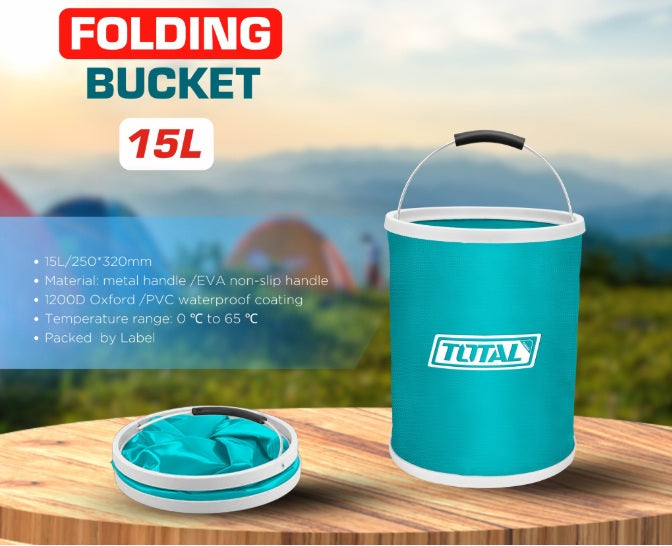 Seau Pliant TOTAL TGTFB15 15L – Oxford 1200D | Poignée Métal EVA | 0-65°C | Pliable