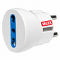 Adaptateur électrique VALEX 1140033 blanc avec prise Bipasso et fiche Schuko. Format compact pour connexions électriques compatibles.