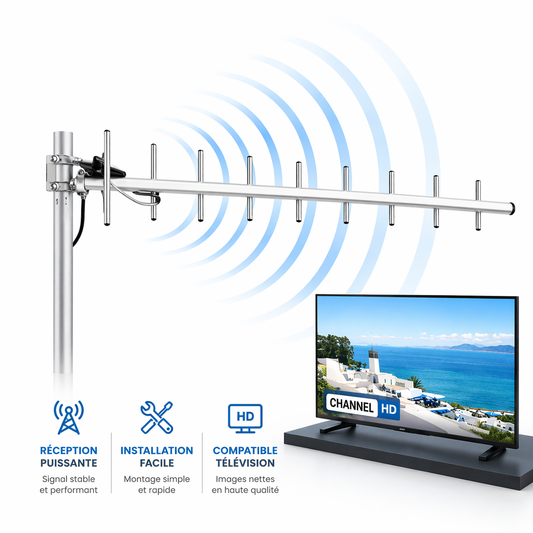 Antenne TV extérieure SUN ELECTRON HD-10E réception TNT DVB-T/T2 HD résistante aux intempéries | SQES Tunisie
