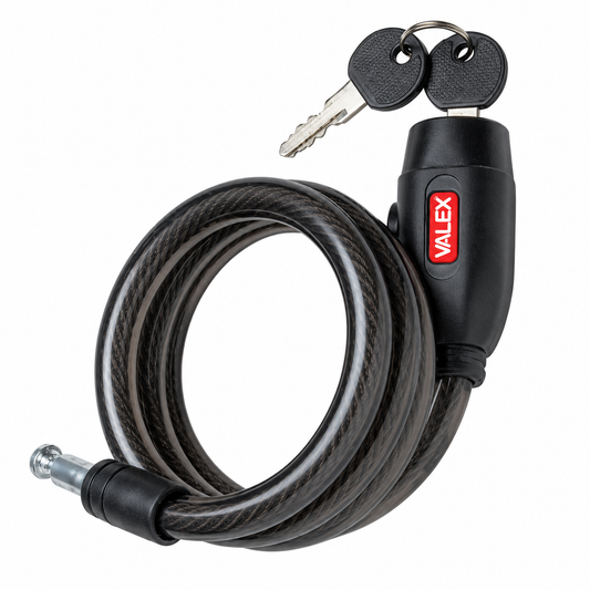 Antivol à clé VALEX 1961125 avec câble spiralé 12 × 1000 mm, format compact pour vélo et équipements compatibles.