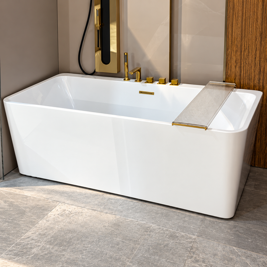 Baignoire autoportante SP1833-17-J-GG avec robinetterie dorée, mitigeur chaud/froid, inverseur et douchette, 170 × 84,5 × 60 cm, pour salle de bains | SQES Tunisie
