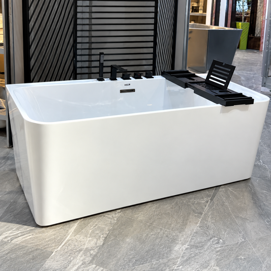 Baignoire autoportante SP1833-17-J-MB avec robinetterie noir brillant, mitigeur chaud/froid, inverseur et douchette, 170 × 84,5 × 60 cm, pour salle de bains | SQES Tunisie
