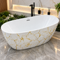 Baignoire autoportante SP1877-MG, intérieur blanc et extérieur à motif marbre doré, bord fin slim rim, 170 × 80 × 55 cm, bonde et trop-plein | SQES Tunisie
