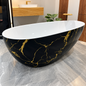 Baignoire autoportante SP1893-WB, intérieur blanc et extérieur à motif marbre noir, 170 × 83 × 58 cm, bonde et trop-plein, pour salle de bains | SQES Tunisie

