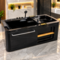 Baignoire de massage M1782-17-R-B noir brillant, hydromassage 1 HP à 13 jets et bain à bulles, 170 × 86,5 × 65 cm, LED sous-marine, cascade et douchette | SQES Tunisie
