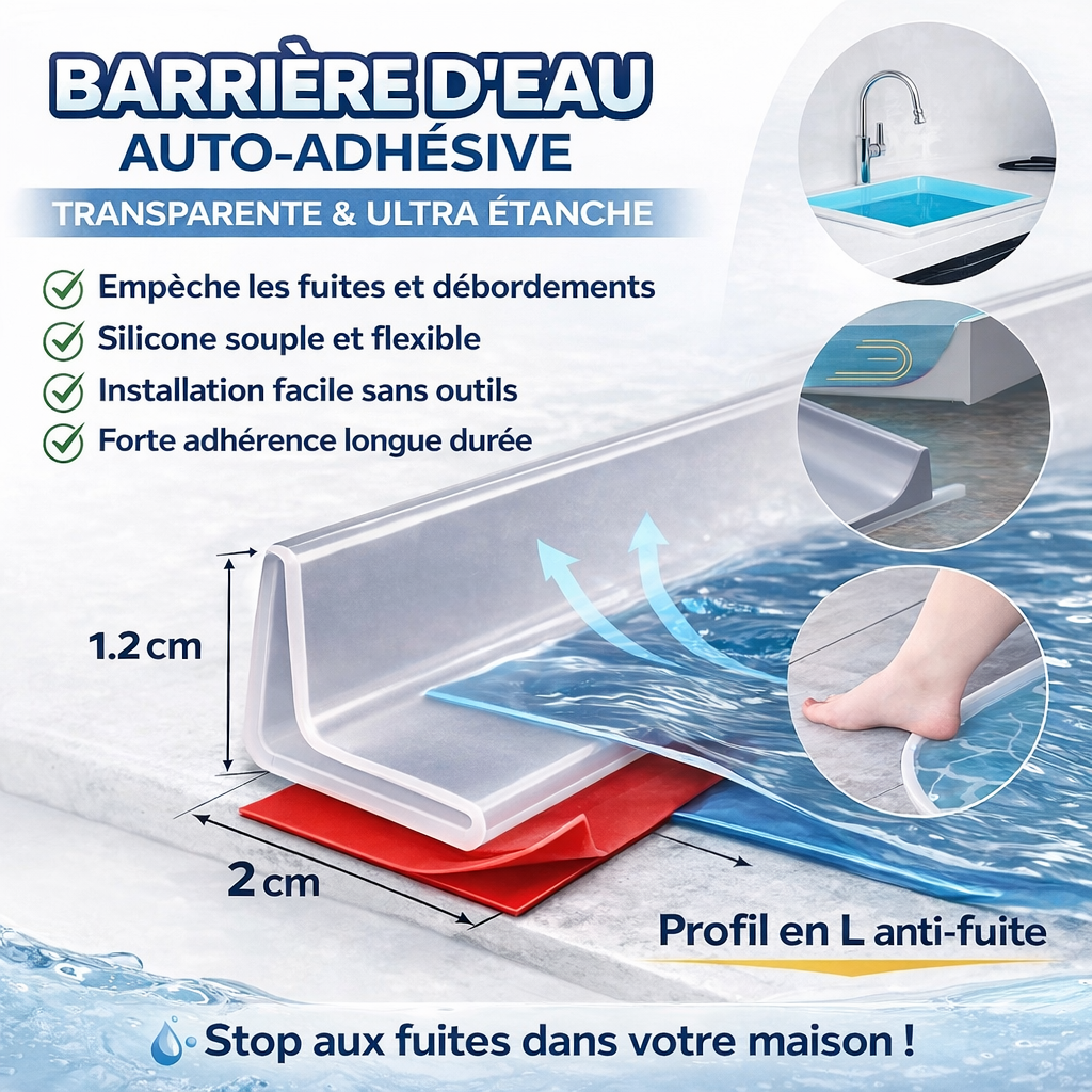 Barrière d'eau Boss Tape silicone transparent 2m – étanchéité douche, cuisine et salle de bain
