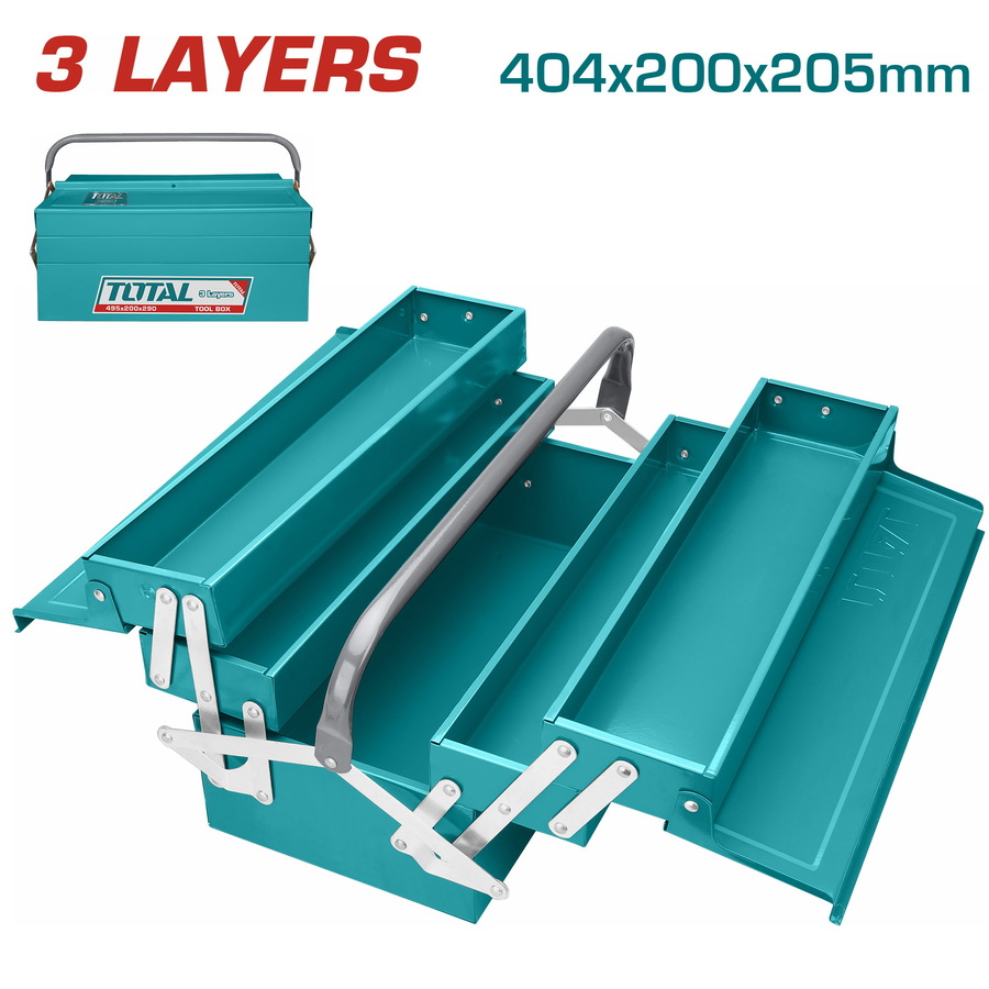 Boîte à outils métallique TOTAL THT10702 3 couches extensibles accordéon acier 400×200×195mm – SQES Tunisie
