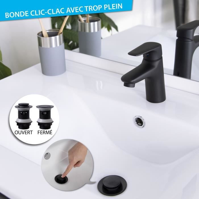 Vidage Lavabo Carré Clic Clac Noir sans Trop-Plein 2036 Fabia