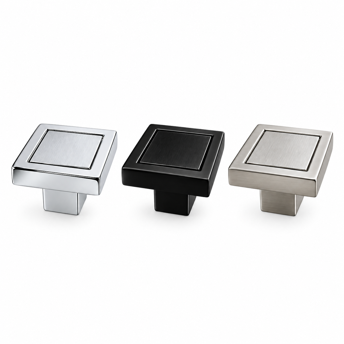 Bouton carré de meuble 12175 disponible en finitions SN, Noir et Chrome pour cuisine, dressing et ameublement.