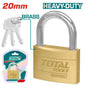 Cadenas en laiton robuste TOTAL 20mm – anse acier trempé chromée, double boulonné, antirouille, 3 clés laiton