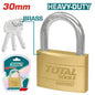 Cadenas en laiton robuste TOTAL TLK32302 30mm – anse acier trempé chromée, double boulonné, antirouille, 3 clés laiton