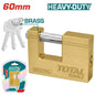 Cadenas rectangle en laiton TOTAL 60mm – anse acier trempé chromée, double boulonné, antirouille, 3 clés laiton