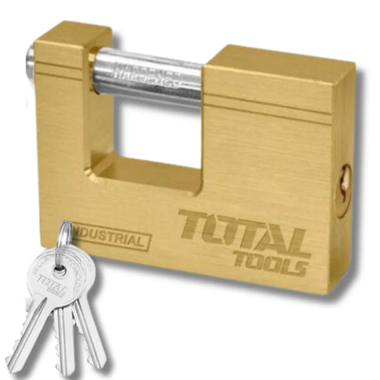Cadenas rectangle en laiton TOTAL  – anse acier trempé chromée, double boulonné, antirouille, 3 clés laiton