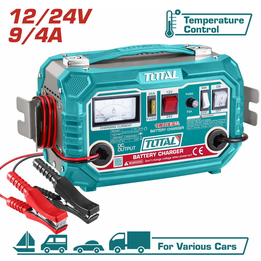 Chargeur de Batterie Auto 12/24V 9/4A Fonction Boost TOTAL TBC1801