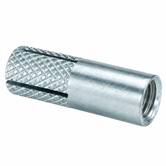 Cheville métallique femelle MARTIGRAP en acier zingué, à expansion par frappe pour béton et matériaux massifs, disponible en M6, M8 et M10.