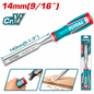 Ciseau à bois TOTAL THT41146 en acier Cr-V, largeur 14 mm et longueur 140 mm pour travaux de menuiserie, entaillage et finition du bois.
