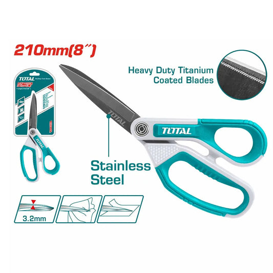 Ciseaux TOTAL THSCRS812801 210mm lame acier inox plaquée titane 3,2mm découpe tissu carton – SQES Tunisie
