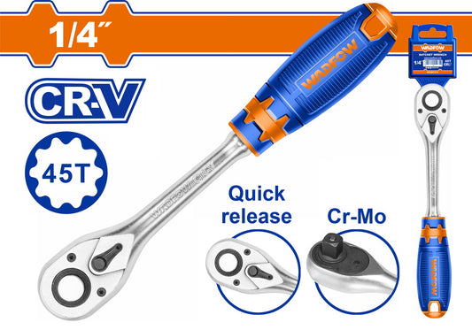 Clé à Cliquet WADFOW WRW1214 — 1/4" 45 Dents 158mm Cr-V CrMo Soft Grip Espaces Restreints Mécanique Assemblage | SQES Tunisie
