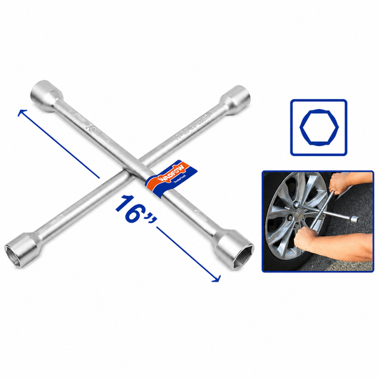 Clé en Croix WADFOW WTH8316 — 16" Acier CK45 Chromé 17×19×21×23mm Serrage Écrous Roue Voiture Camion | SQES Tunisie

