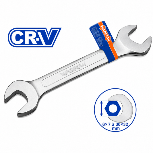 Clé à Fourche Cr-V WADFOW 6x7 à 30x32 mm — Double Tête Acier Chrome-Vanadium | SQES Tunisie
