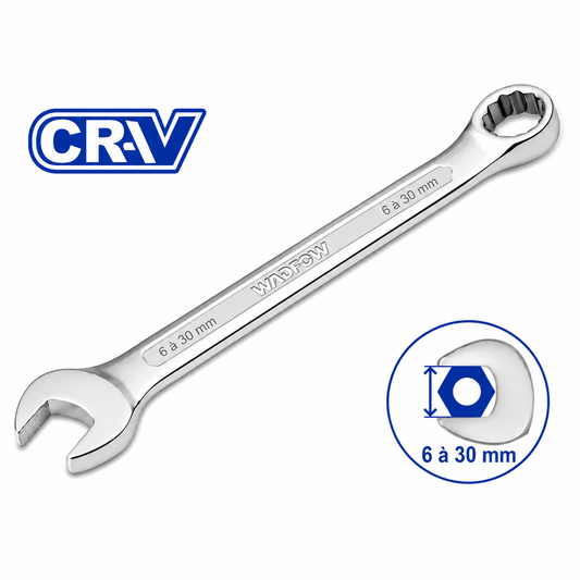 Clé Mixte Cr-V WADFOW 6 à 30 mm — Acier Chrome-Vanadium Professionnel | SQES Tunisie
