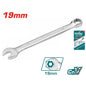 Clé mixte TOTAL acier Cr-V chromé mat – double embout fourche & œil cranté, 19mm, mécanique bricolage plomberie
