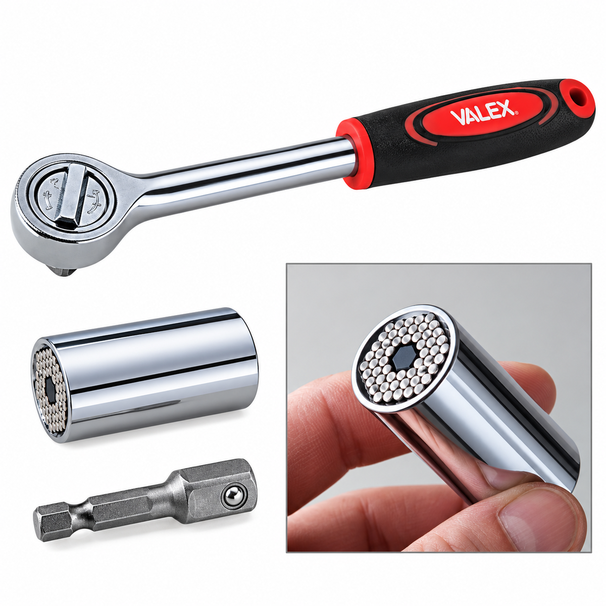 Cliquet universel réversible 3/8 VALEX 1461760 avec douille 7 à 19 mm pour mécanique, maintenance et bricolage | SQES Tunisie
