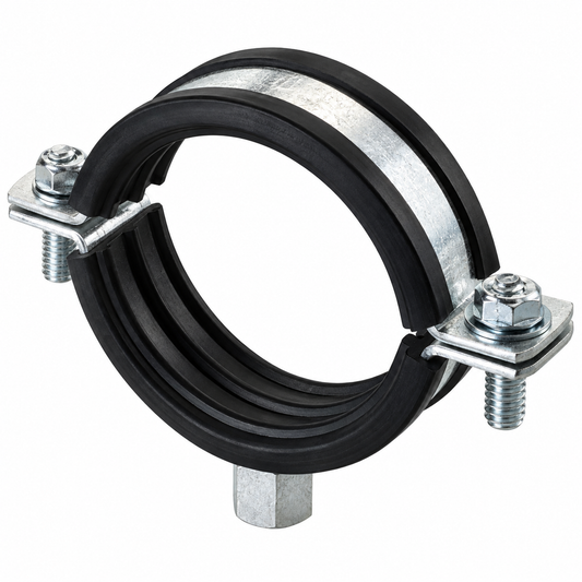 Collier isophonique MARTIGRAP avec garniture EPDM pour fixation de tuyaux, disponible en Ø60, Ø100 et Ø125 mm.