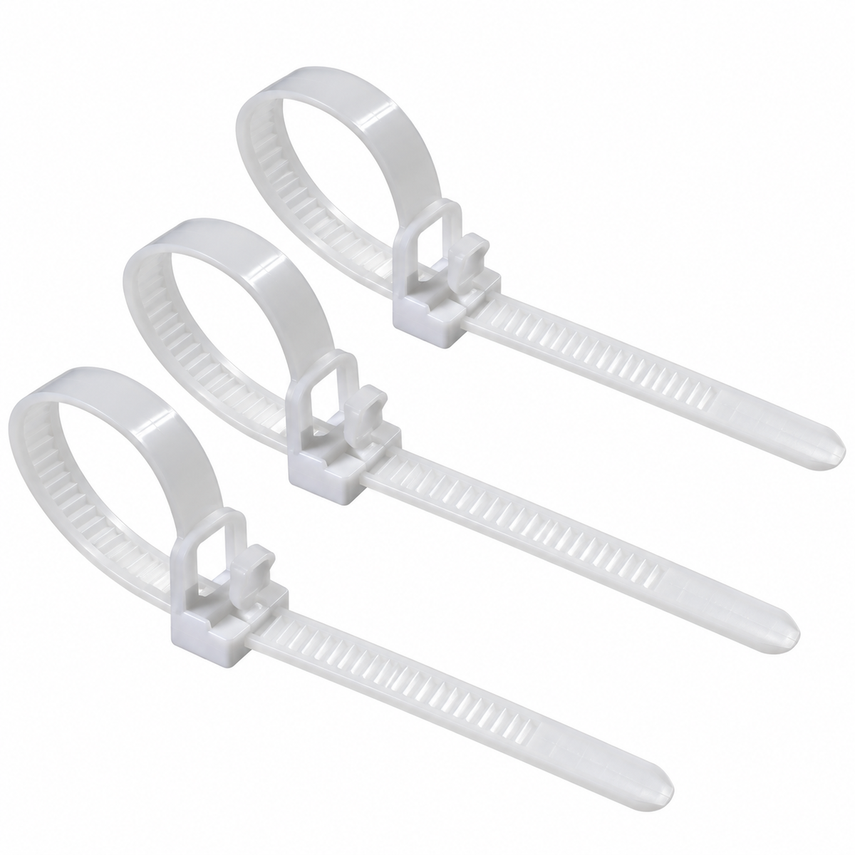 Colliers nylon 6.6 naturels MARTIGRAP pour fixation et regroupement de câbles, disponibles dans plusieurs dimensions jusqu'à 9×780 mm.