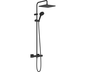 Colonne de douche réglable noire mat FRAMO – pomme XXL 200x200mm effet pluie, mitigeur thermostatique 2 sorties, douchette incluse, kit complet
