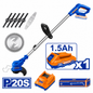 Coupe-Bordure Sans Fil 20V WADFOW WGTP511 — 10 000 RPM Lames Plastique 138mm Métal 148mm Batterie 1.5Ah Jardinage | SQES Tunisie
