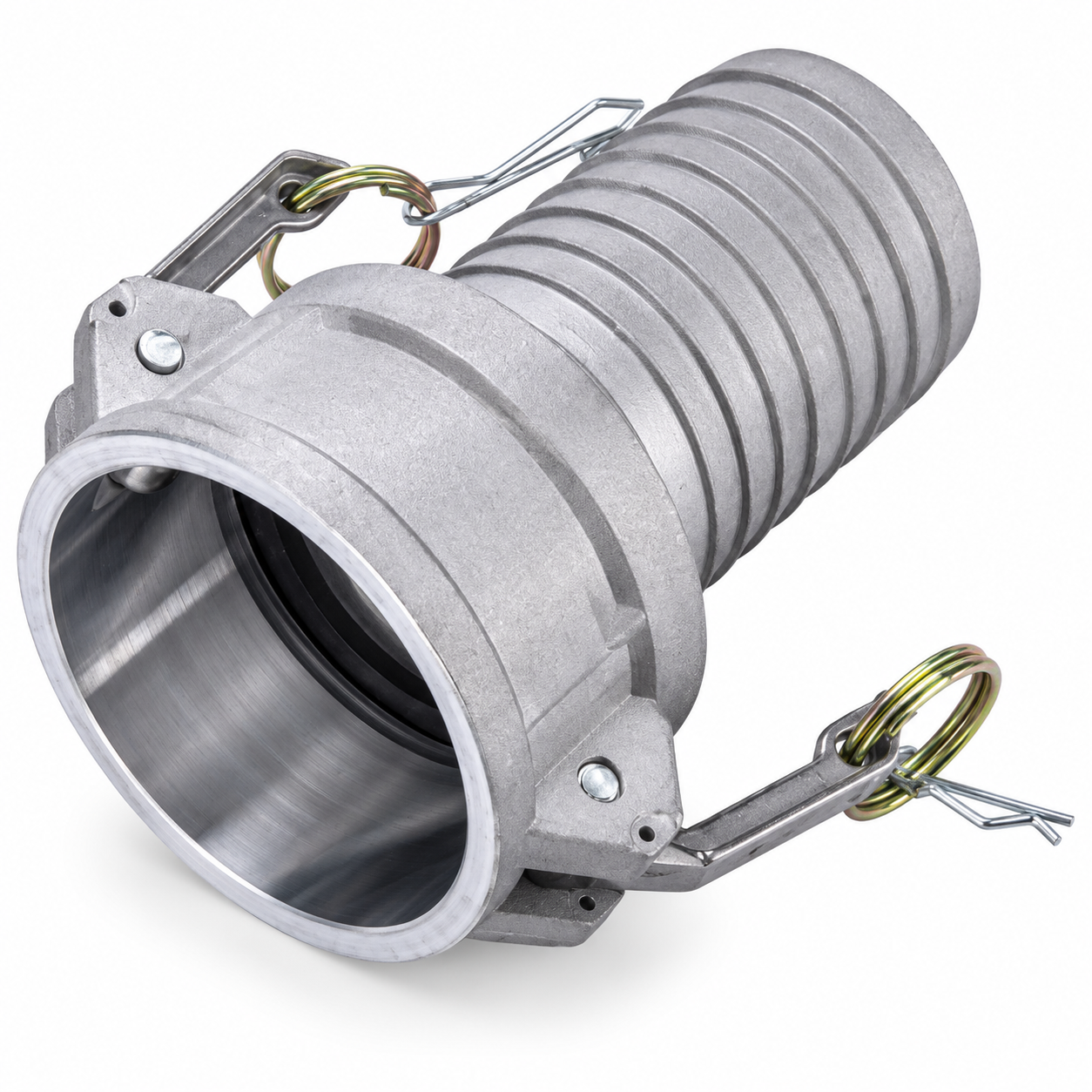 Coupleur Camlock aluminium Type C femelle avec embout pour flexible, disponible en plusieurs dimensions chez SQES Tunisie.
