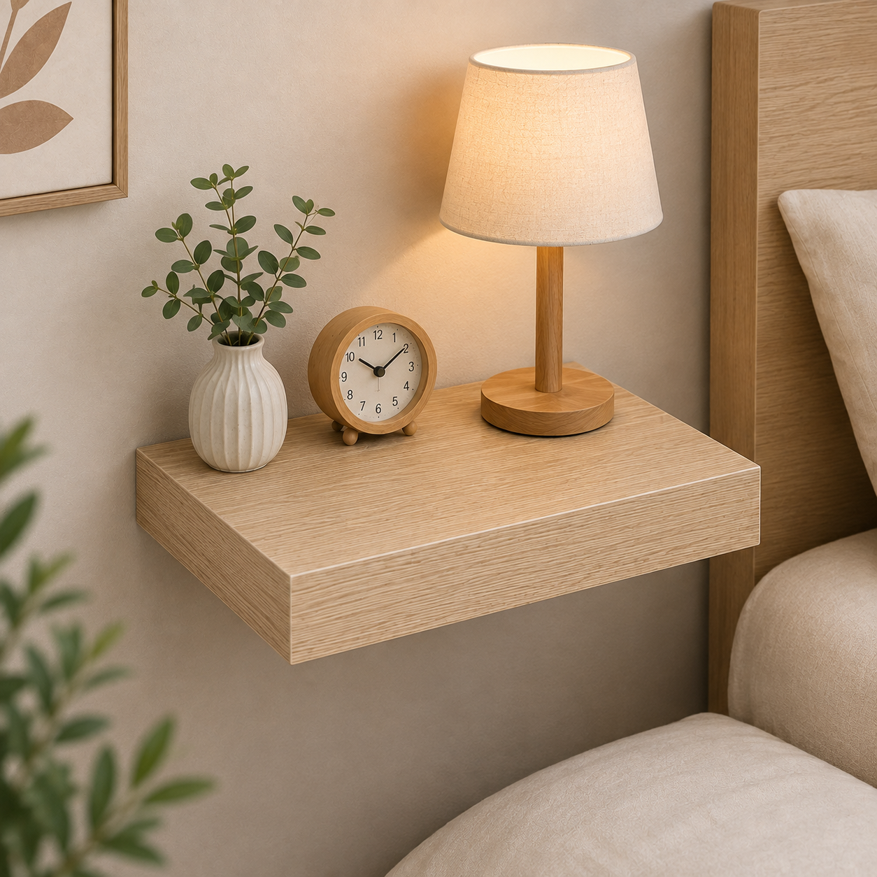 Étagère Murale Flottante en Bois 35x30cm – Chêne Blanchi