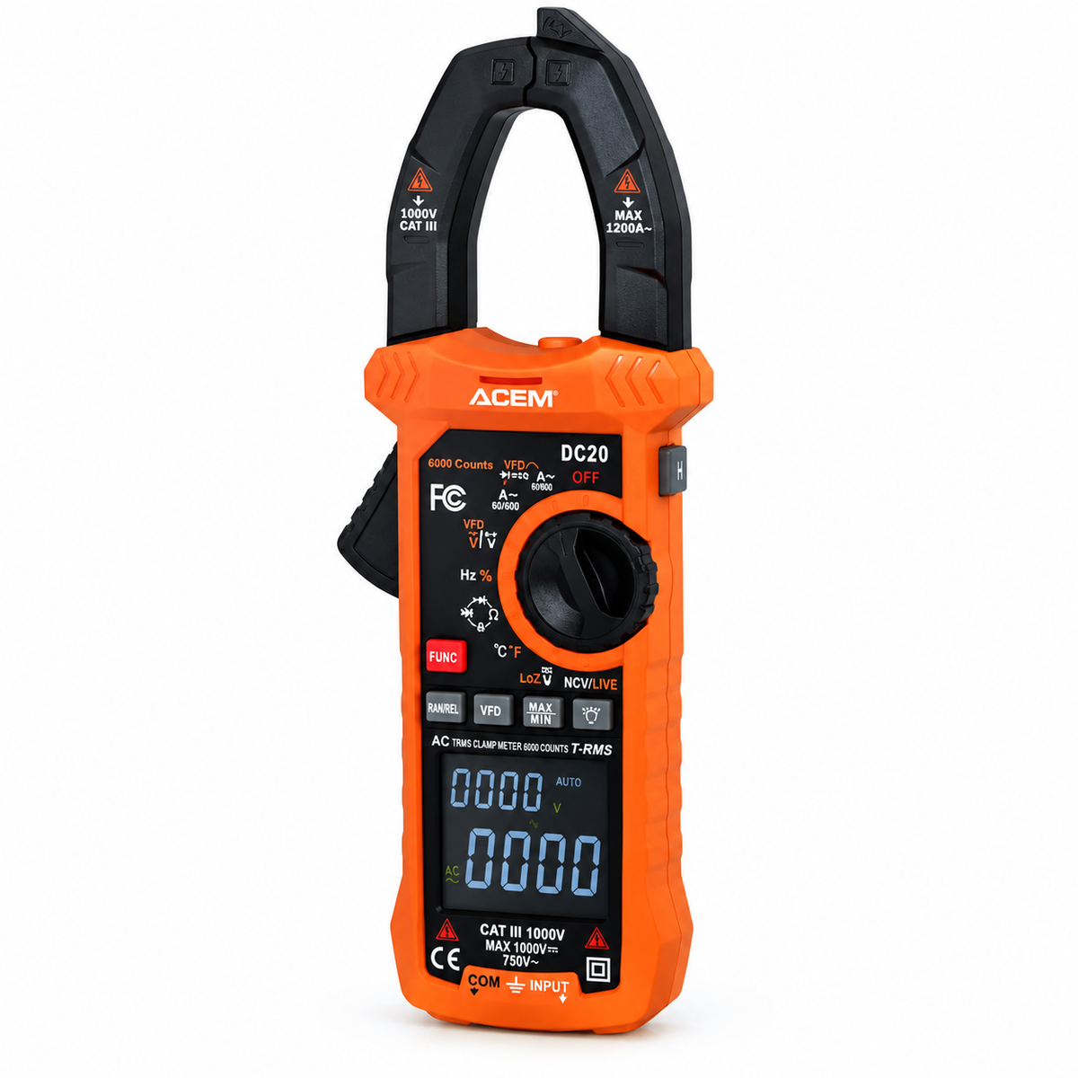 Pince multimètre numérique ACEM DC20 1000 V 1200 A – 6000 comptes