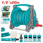 Dévidoir tuyau TOTAL THHR20124 20m mural – tuyau PVC 1/2" triple couche, support aluminium, 4 raccords rapides, poignée ergonomique pliable
