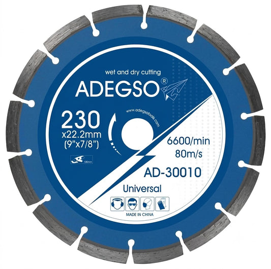 Disque diamant universel 115 mm ADEGSO AD-30007 — Disque diamant segmenté 115 × 22,2 mm coupe à sec et avec arrosage | SQES Tunisie
