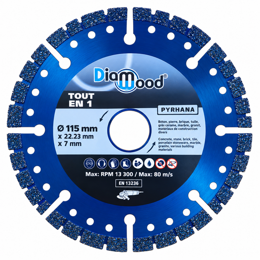 Disque diamant universel Multi Wheel RF207 disponible en 115 et 125 mm pour équipements de coupe compatibles.